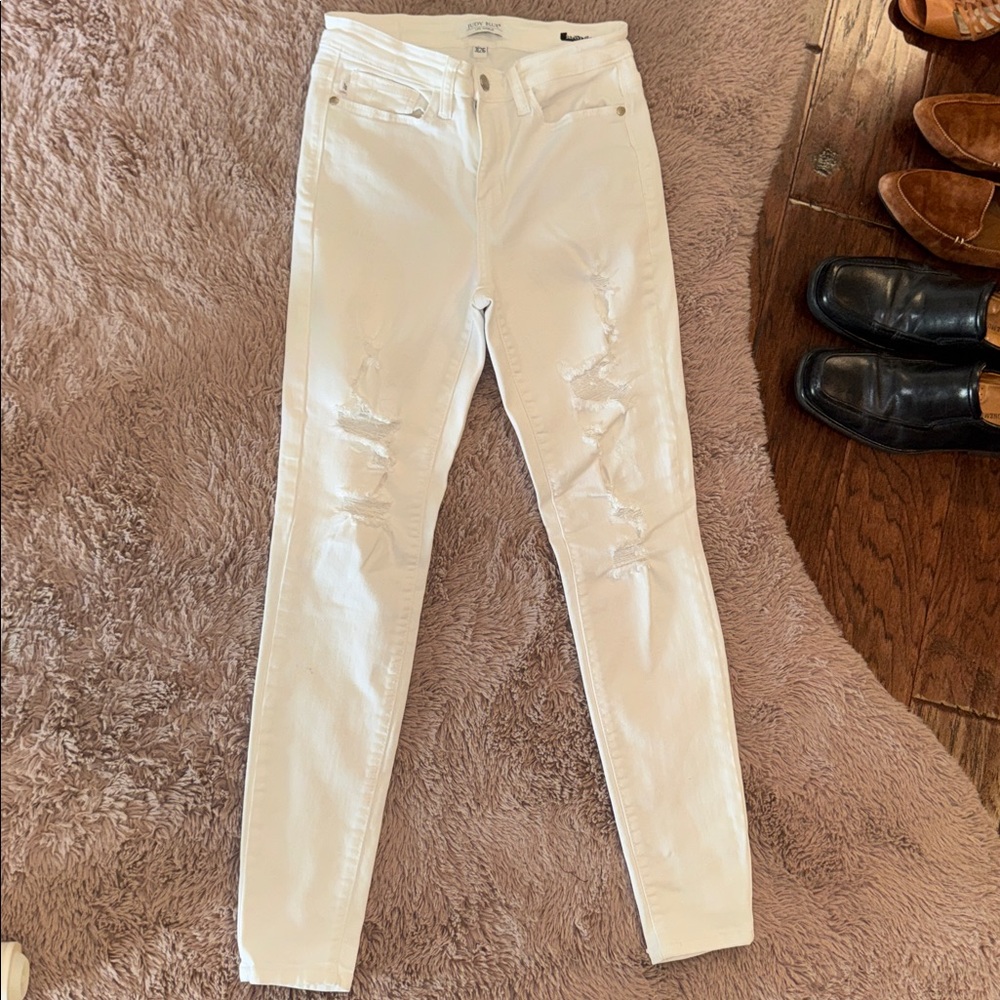 Judy Blue Women's White Distressed Denim Skinny Jeans Skinny Fit size 3 / 26 - Picture 6 of 16